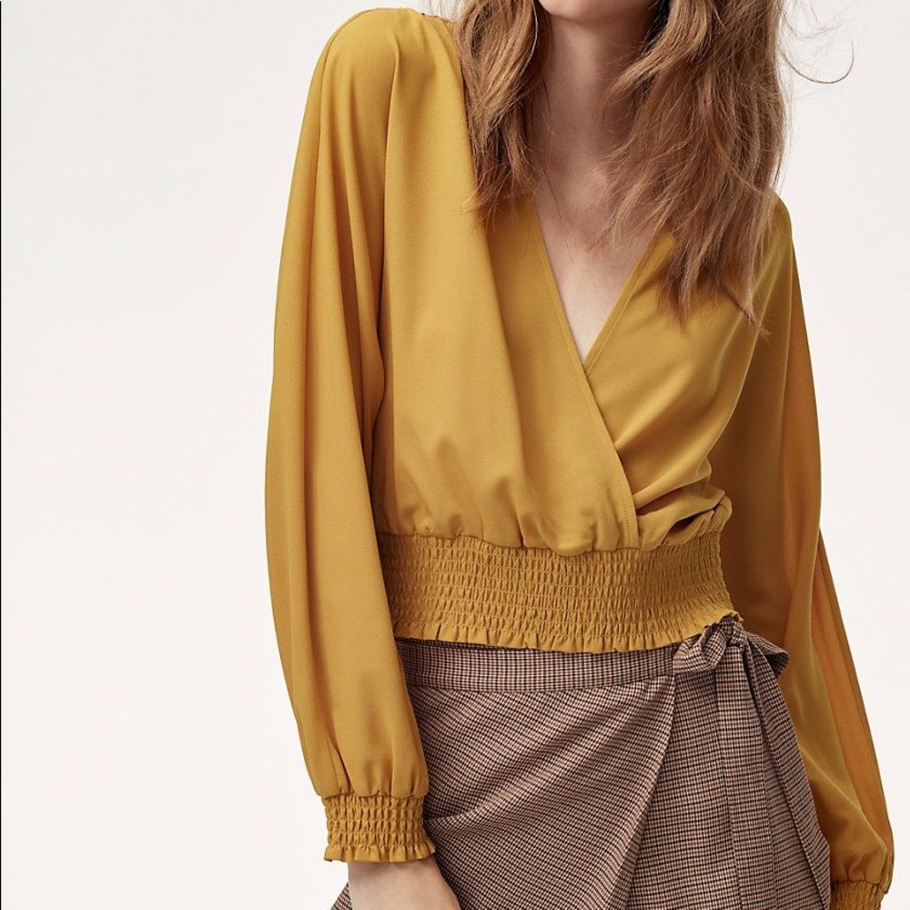 Aritzia Wilfred Reign Blouse in Mustard